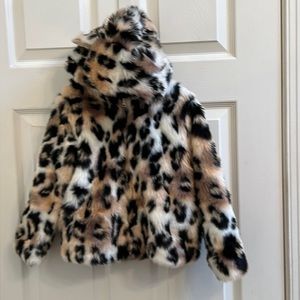 Faux Fur Hooded Animal Print Jacket Size 5